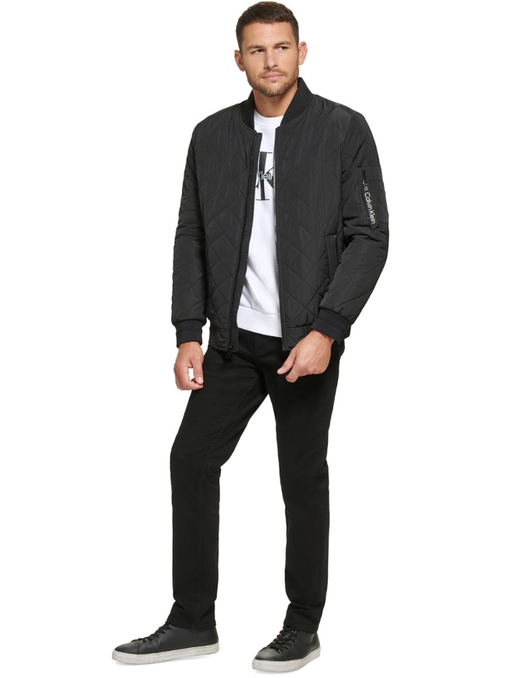 Calvin Klein Men's Quilted Baseball Jacket with Rib-Knit Trim in Black XXL - Picture 5 of 11